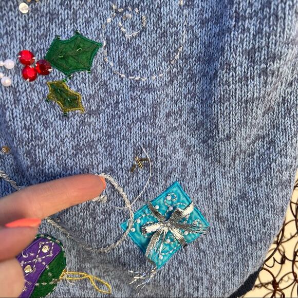 Vintage Ugly Christmas Zip Up Cardigan featuring snowman and a winter flurry - Picture 7 of 7